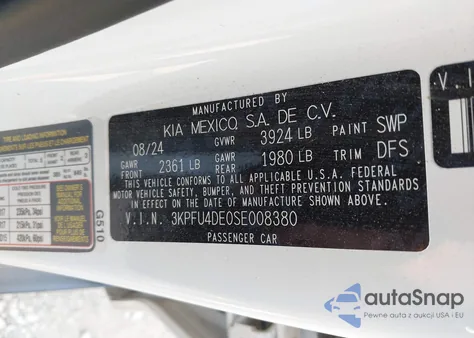 2025 Kia K4 Ex z USA, uszkodzony, nr VIN 3KPFU4DE0SE008380